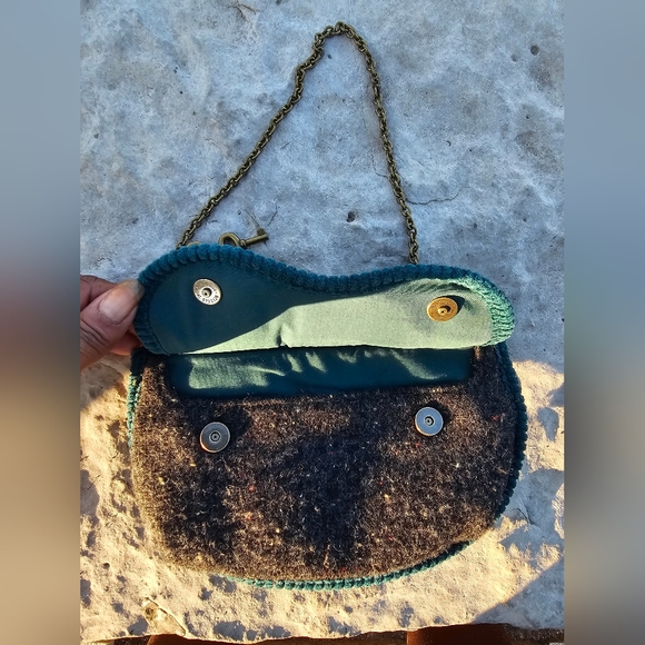 GAP small y2k vintage gray wool shoulder chain purse with gap hardware - Picture 8 of 9